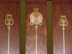 Detail pewter, copper, curly maple inlay...side chair.